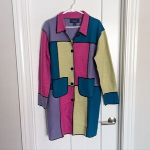 Vintage 100% Wool Colorful Patchwork Long Jacket - Catherine Stewart Brand sz L